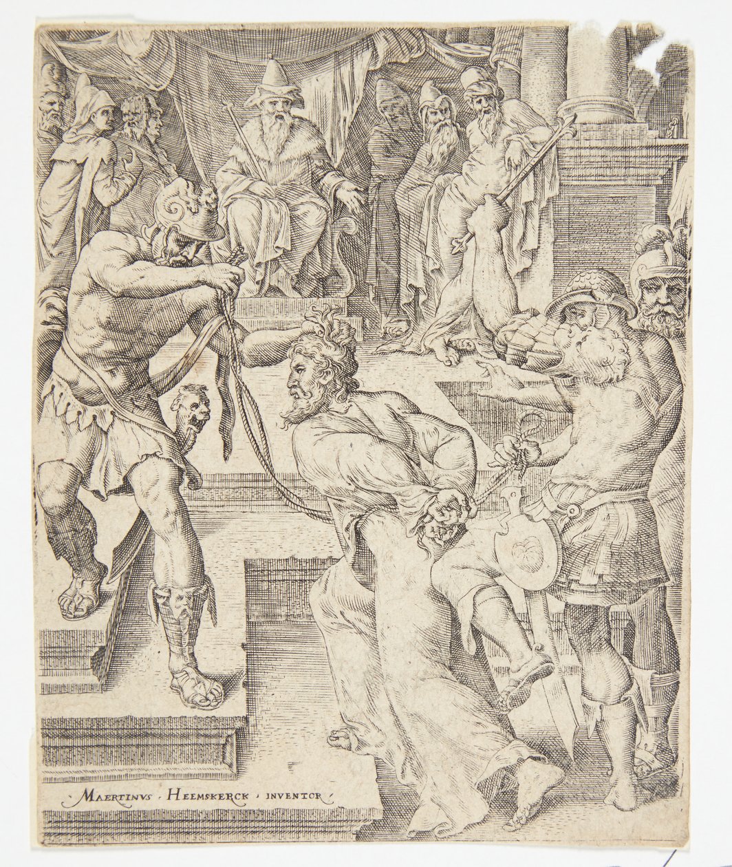 Christ before Caiaphas by Ubekendt efter Dirck Volckertsz. Coornhert efter Maarten van Heemskerck