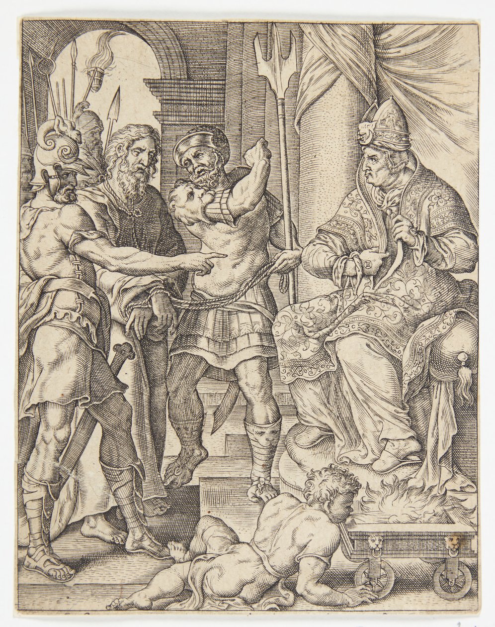 Christ before the High Priest Annas by Ubekendt efter Dirck Volckertsz. Coornhert efter Maarten van Heemskerck
