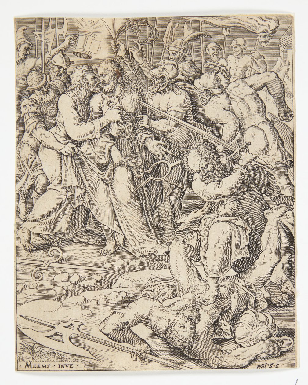 The Betrayal of Christ by Ubekendt efter Dirck Volckertsz. Coornhert efter Maarten van Heemskerck
