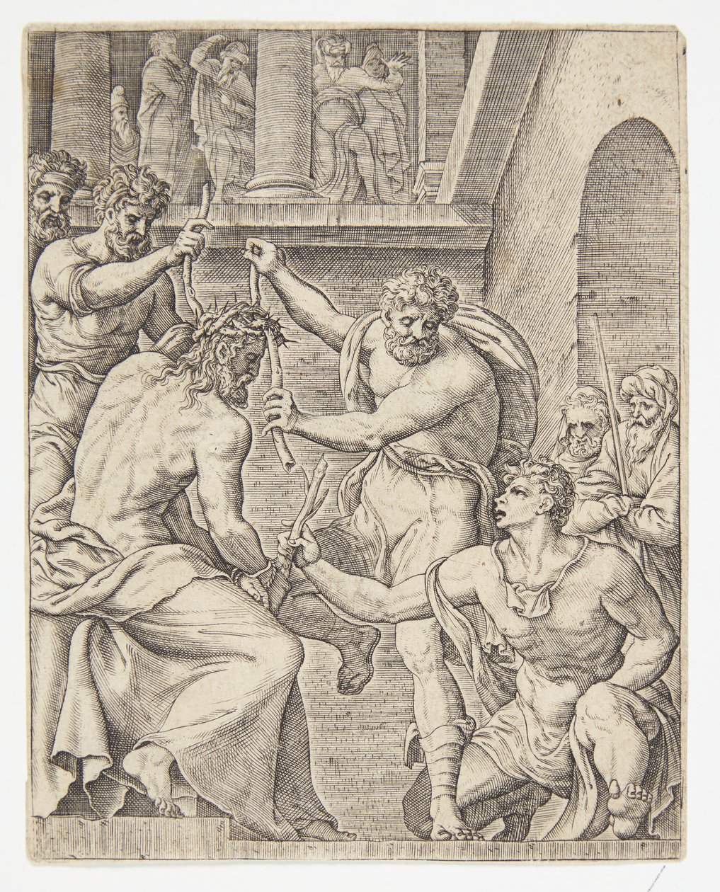 The Crowning with Thorns by Ubekendt efter Dirck Volckertsz. Coornhert efter Maarten van Heemskerck