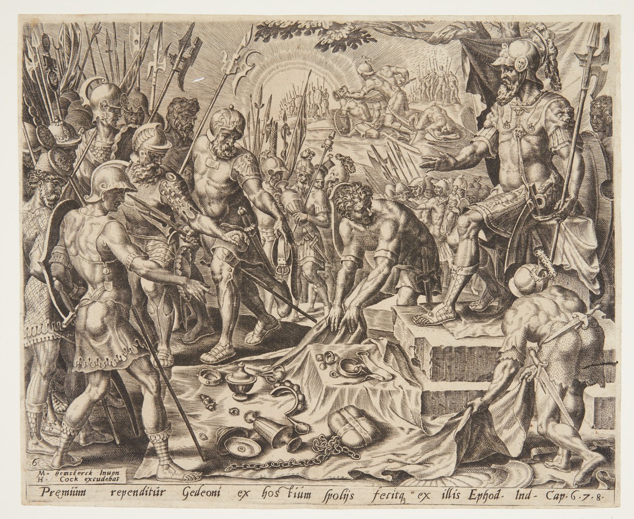 Gideon Receiving a Share from the Spoils by Ubekendt efter Maarten van Heemskerck
