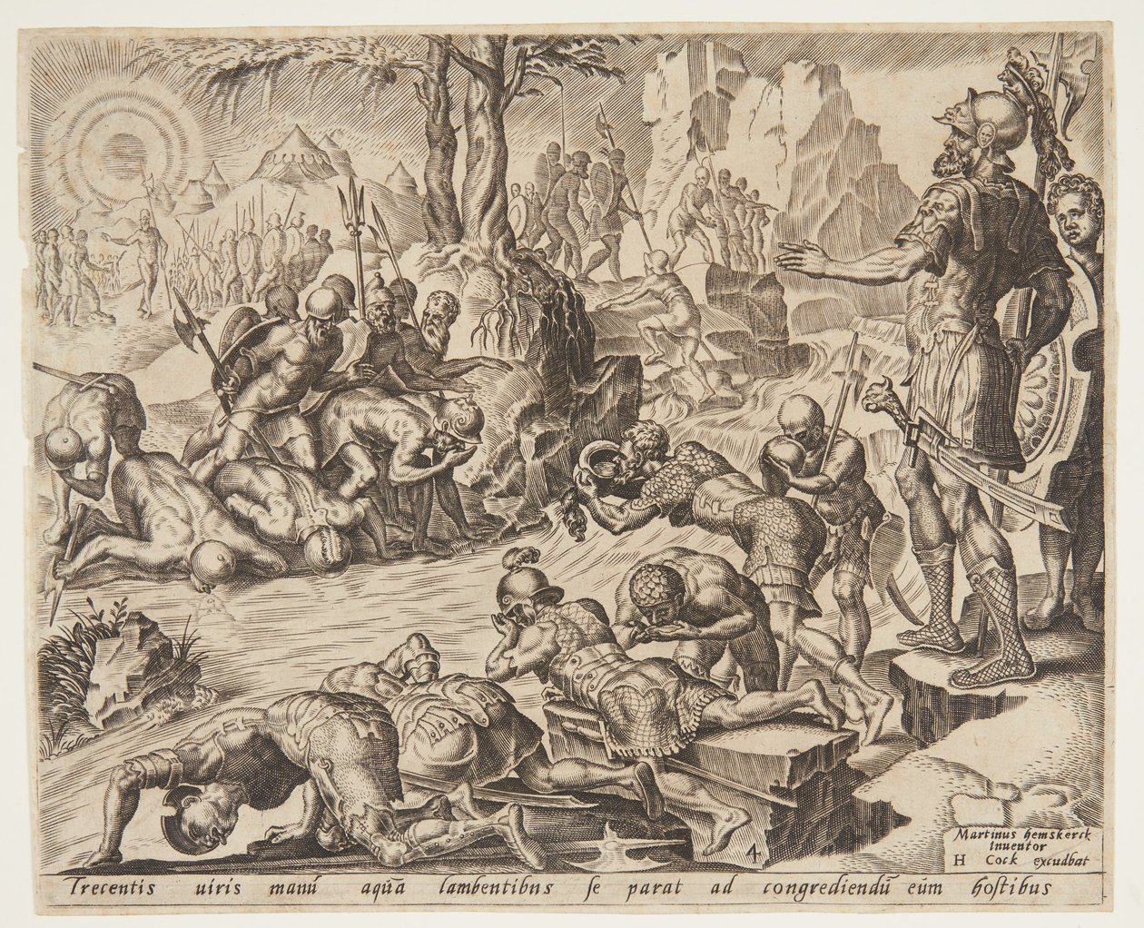 Gideon Watching the Way the Soldiers Drink by Ubekendt efter Maarten van Heemskerck