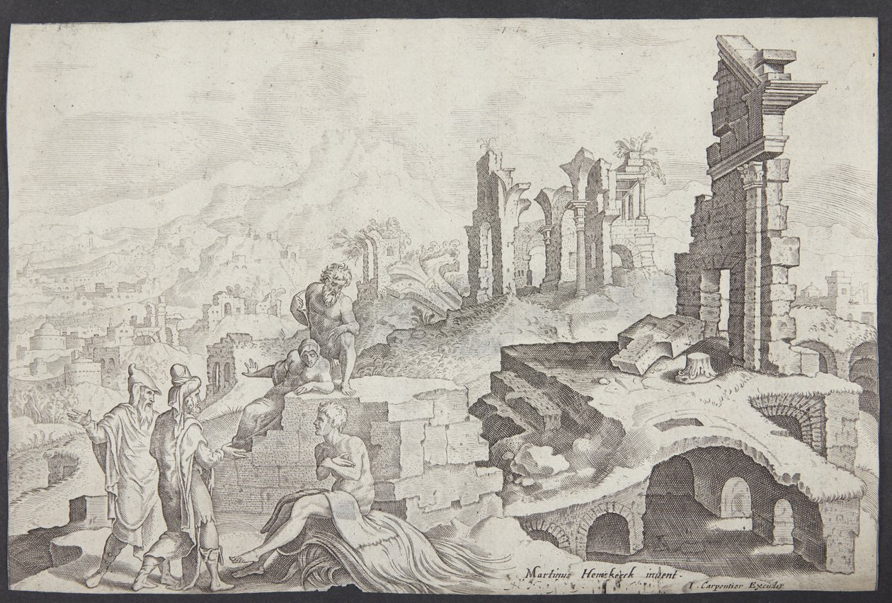 Job on the Dunghill with His Wife and Three Friends by Ubekendt efter Maarten van Heemskerck