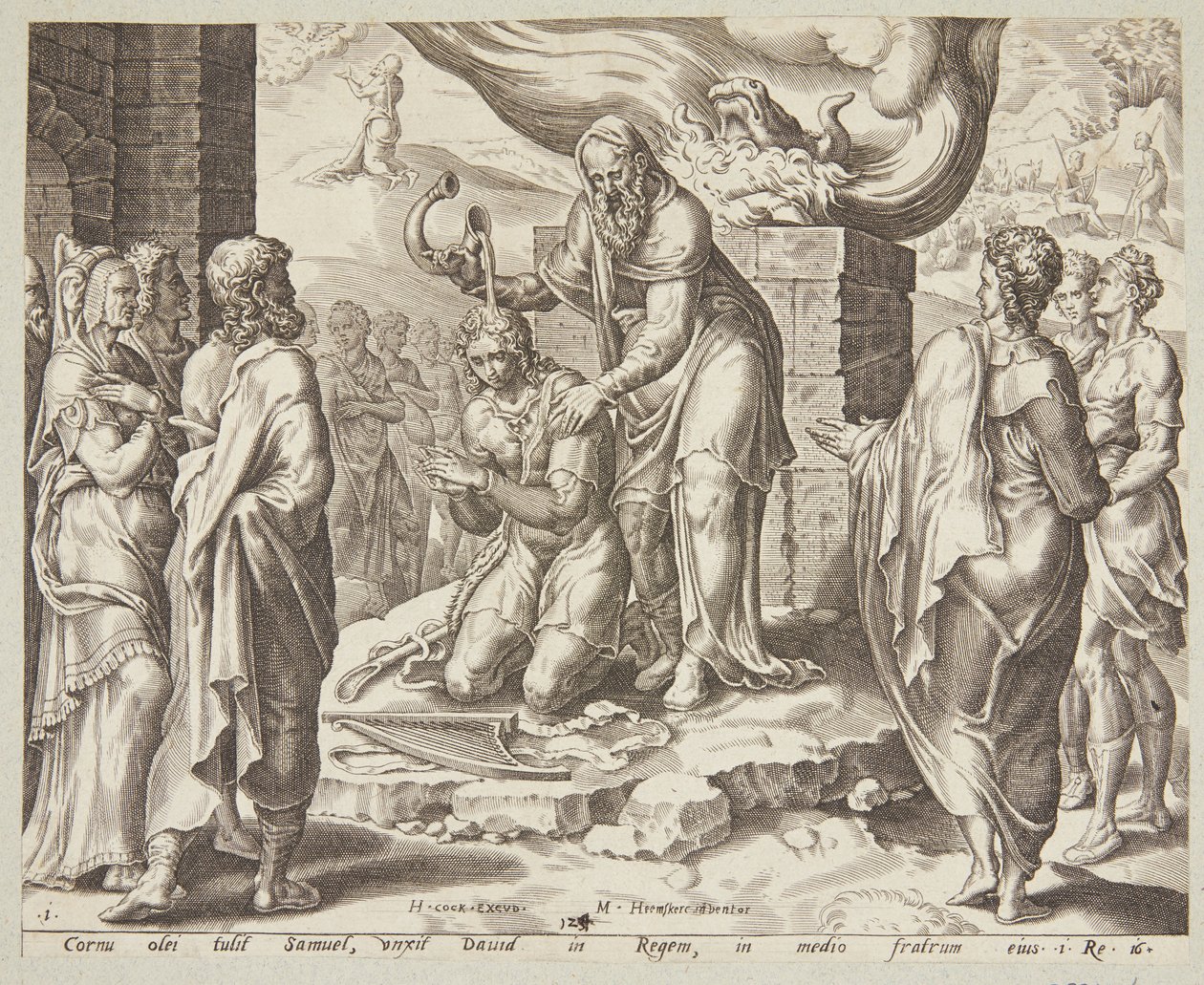 Samuel Anointing David by Ubekendt efter Maarten van Heemskerck