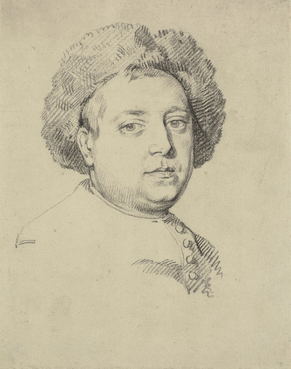 Head and shoulder portrait of a man in a fur cap by Ubekendt engelsk 1. halvdel af 1700 tallet