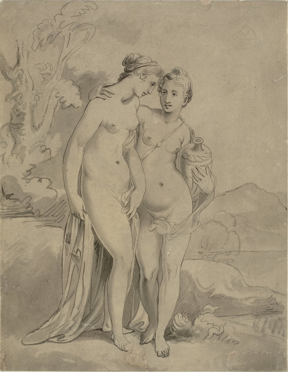 Two Nymphs in a Landscape by Ubekendt engelsk kunstner 1820