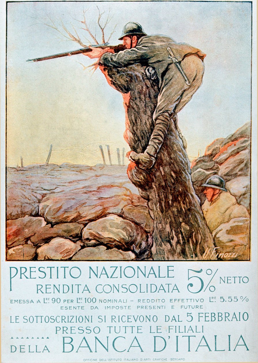 First World War: Italian poster encouraging national borrowing. Illustration by Ugo Finozzi 1914-1918 by Ugo Finozzi