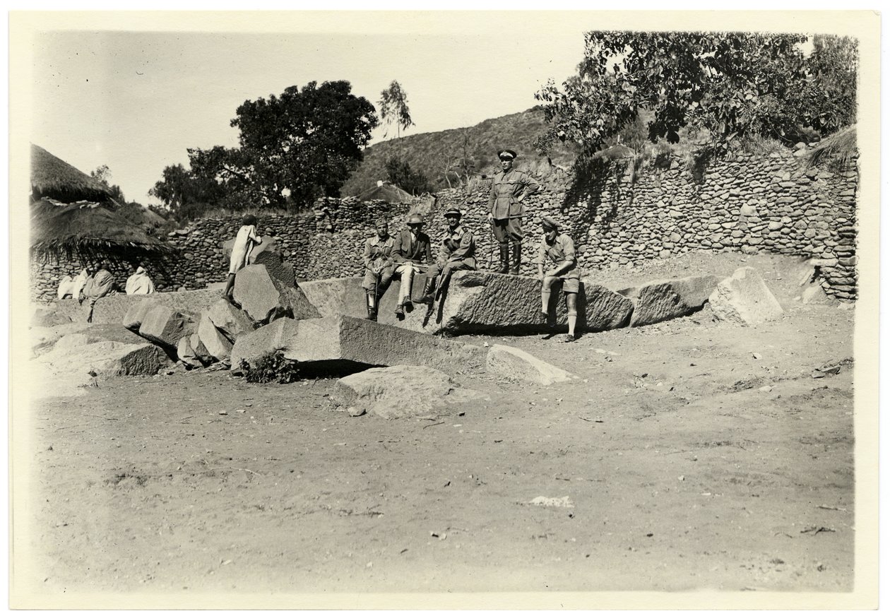 Archaeologist Ugo Monneret de Villard with Italian Soldiers on Broken Stele, Axum, Ethiopia by Ugo Monneret de Villard