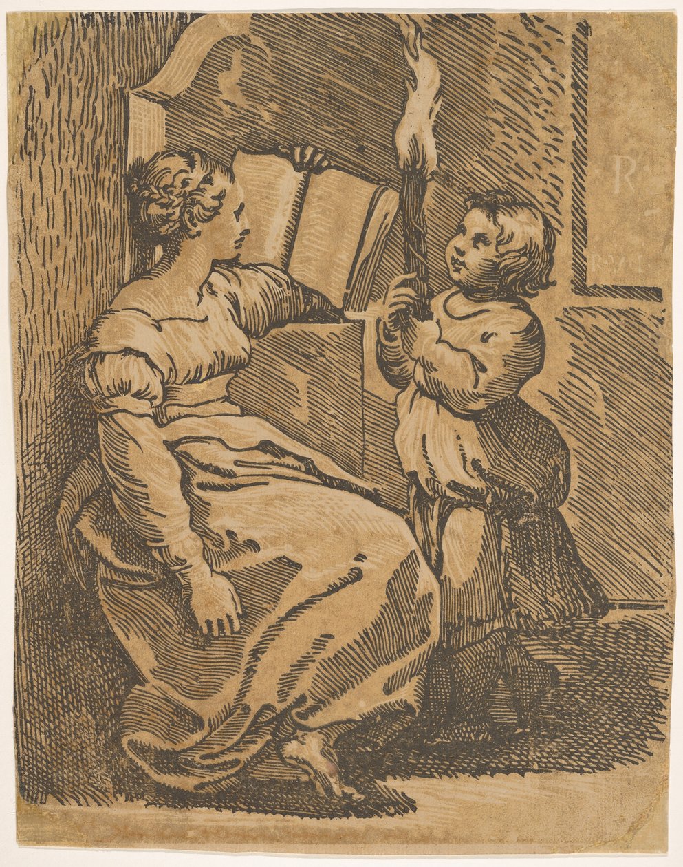 A Sybil Reading Facing Right by Ugo da Carpi