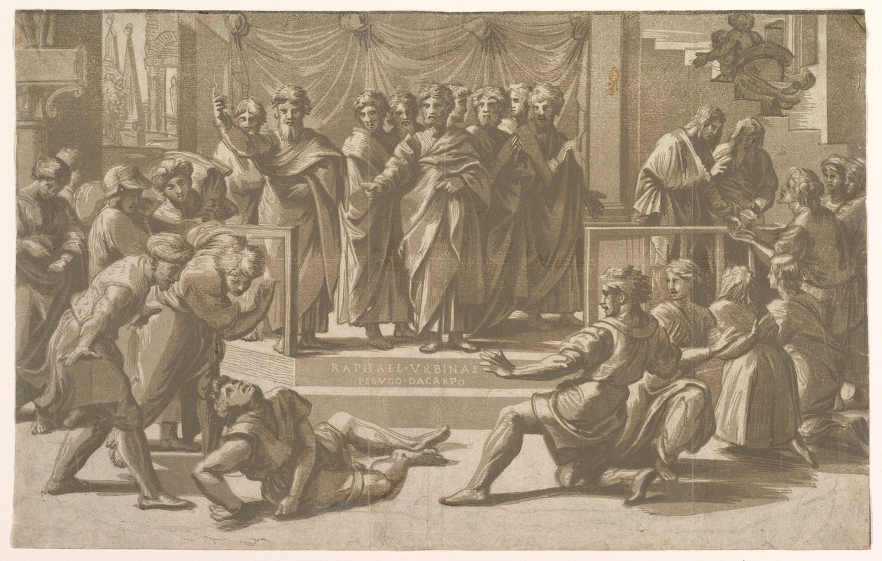 The Death of Ananias, Surrounded by Apostles by Ugo da Carpi