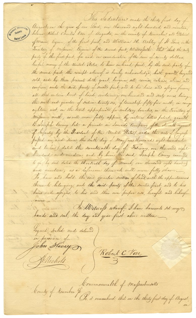 Land Comprises Southeast Quarter of Section 26, Township 55 North, Range 18 West, in the Tract Appropriated for Military Bounties in Missouri Territory by Unbekannt Unbekannt