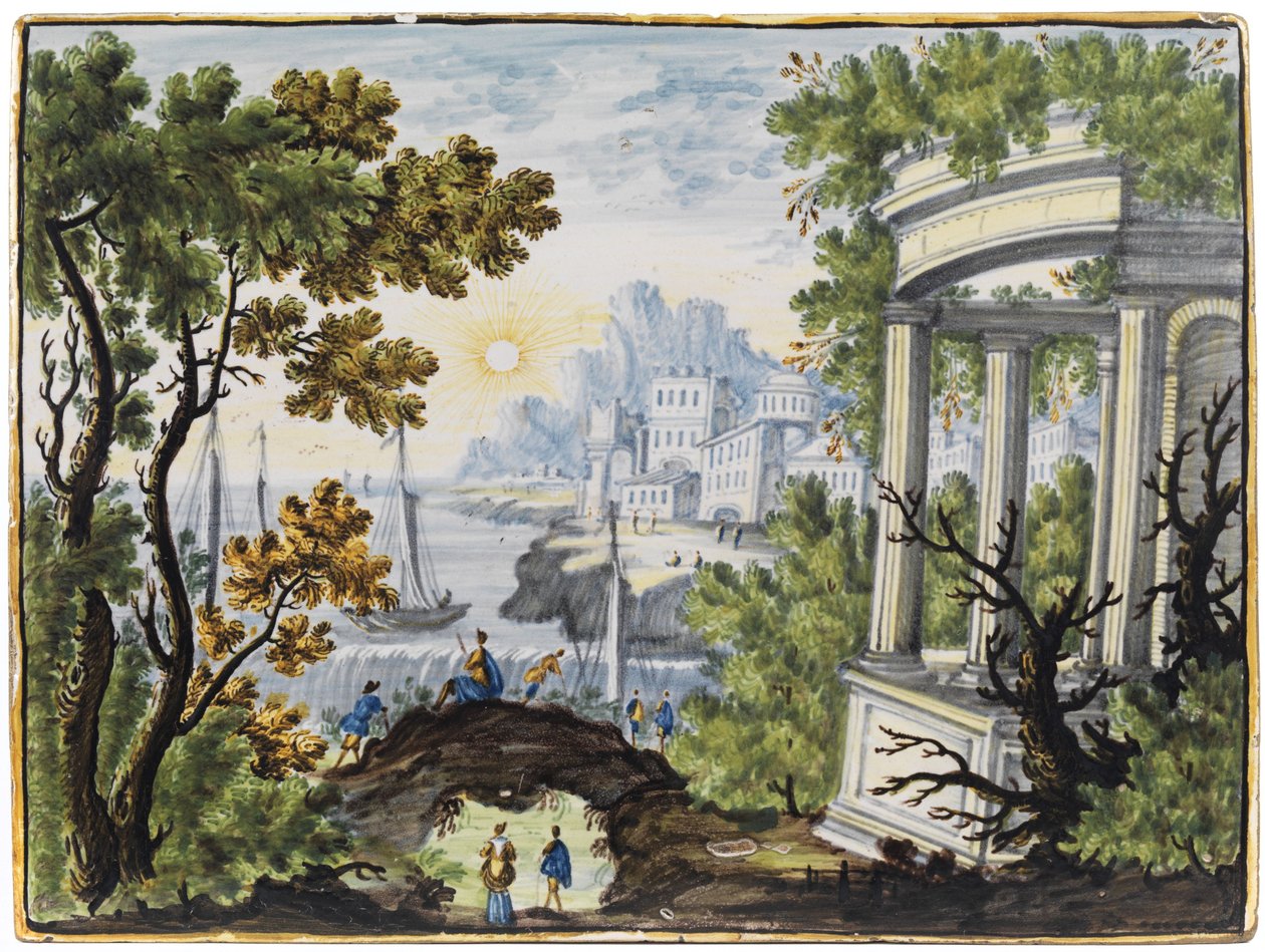 Majolica Tile. Ideal Landscape with Palace Buildings by Unbekannt Unbekannt