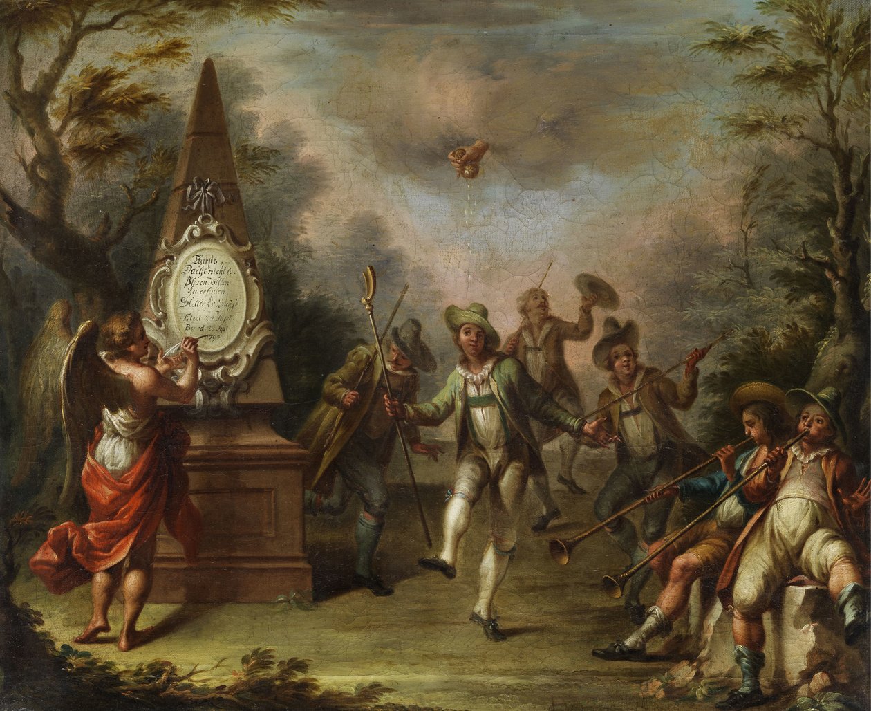 Rococo Scene Depicting Thyrsis Dancing in a Green Coat with a Shepherd