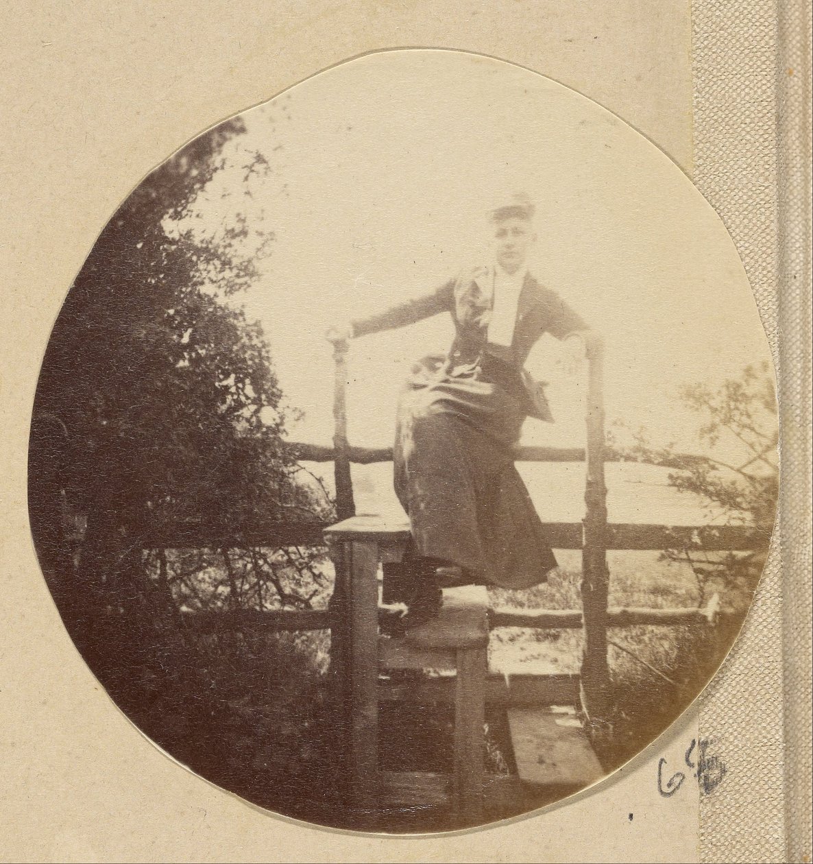 Woman in Hat Posed on a Stile by Unbekannt Unbekannt