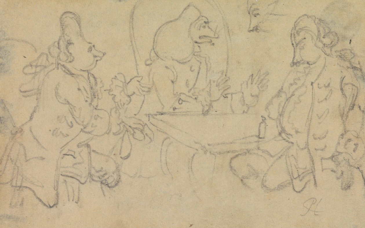 Caricature of Three Men at a Table by Unbekannt Unbekannt