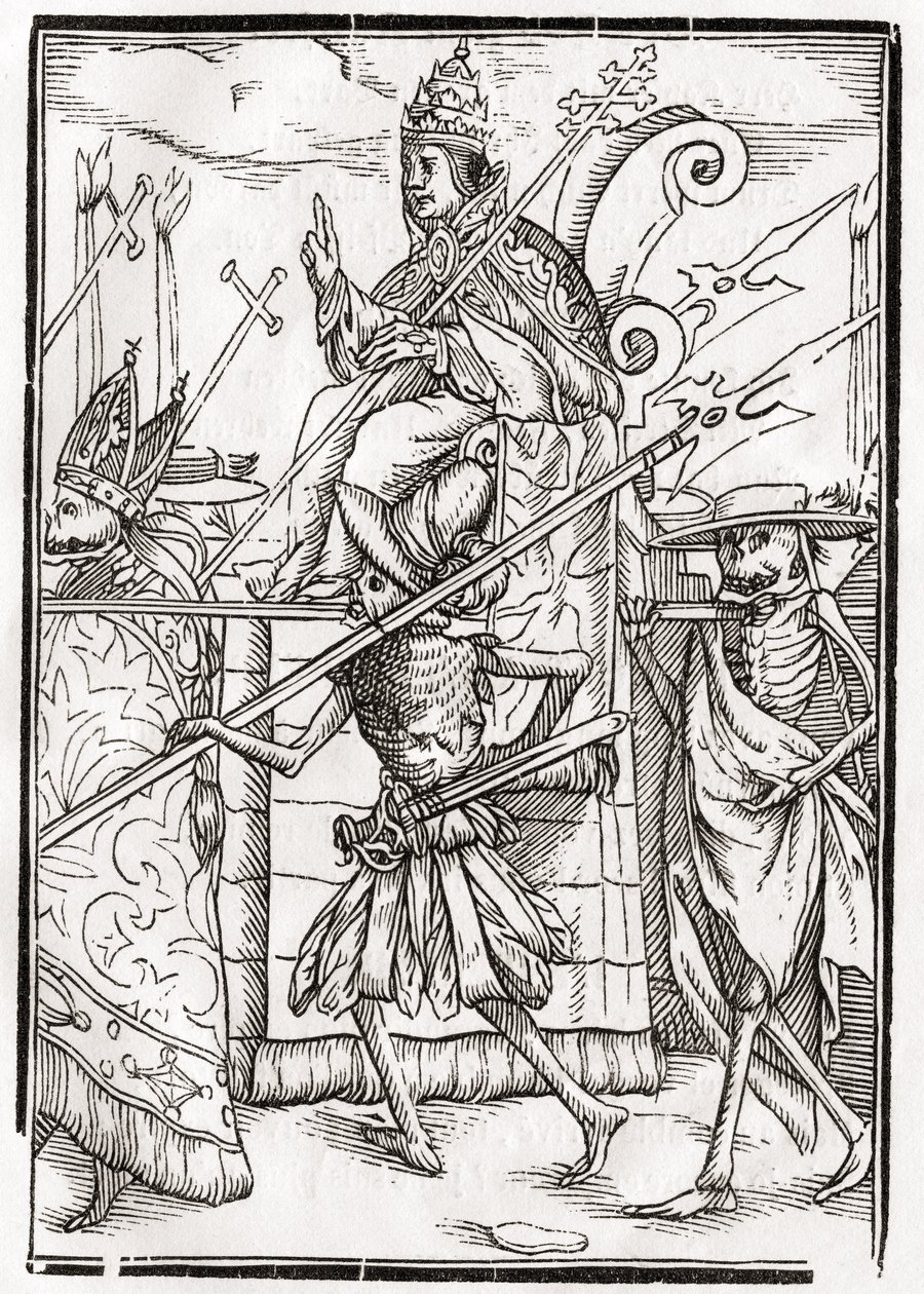 Death comes for the Pope, engraved by Georg Scharffenberg, from 