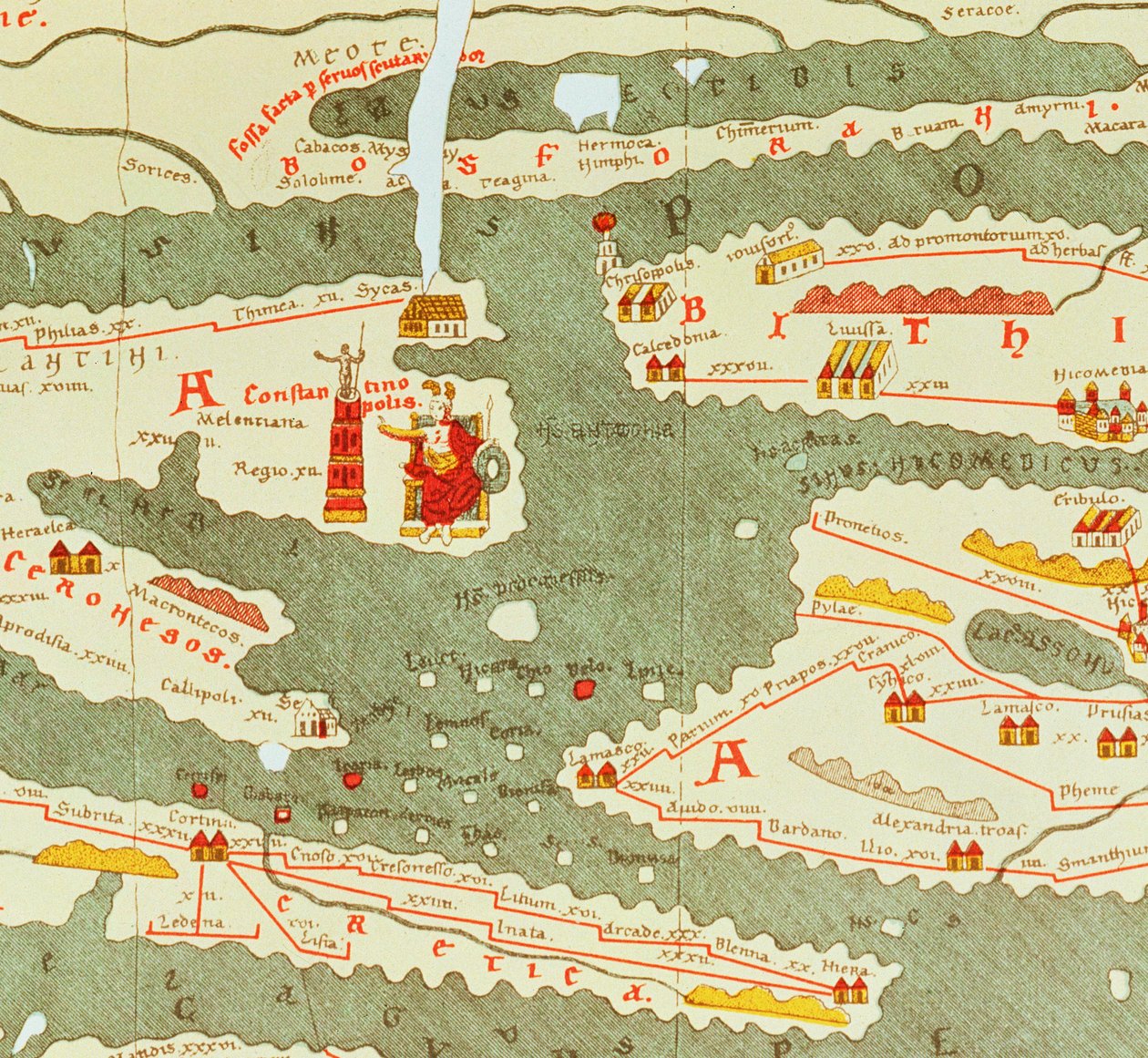 Detail of Constantinople from the Peutinger Map (detail) by Unbekannt Unbekannt