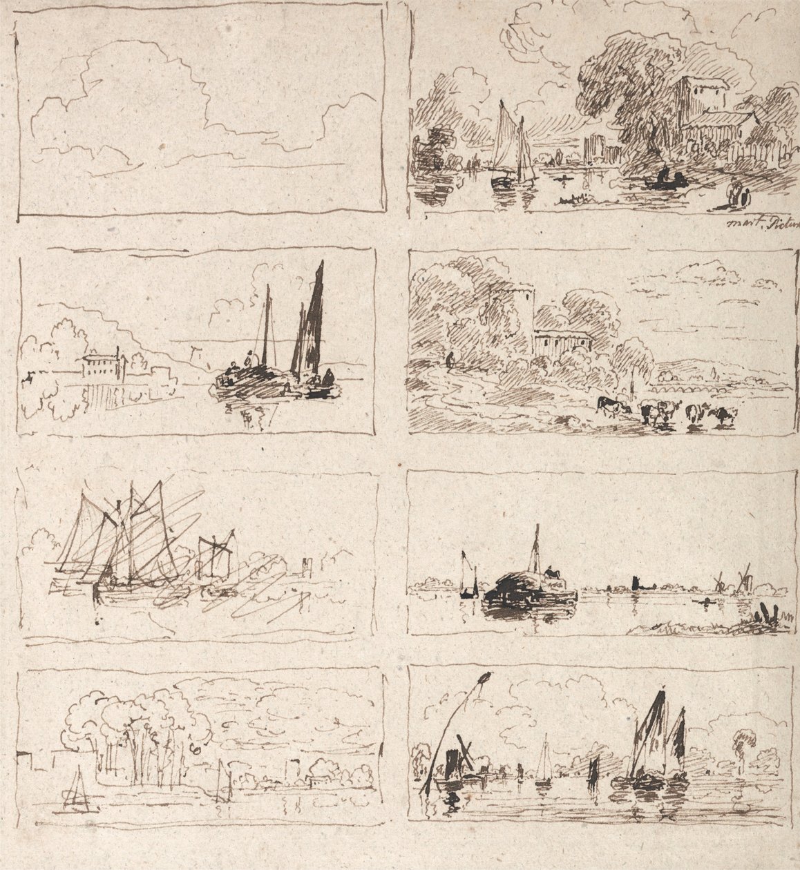 Sheet of Composition Studies of River Scenes by Unbekannt Unbekannt