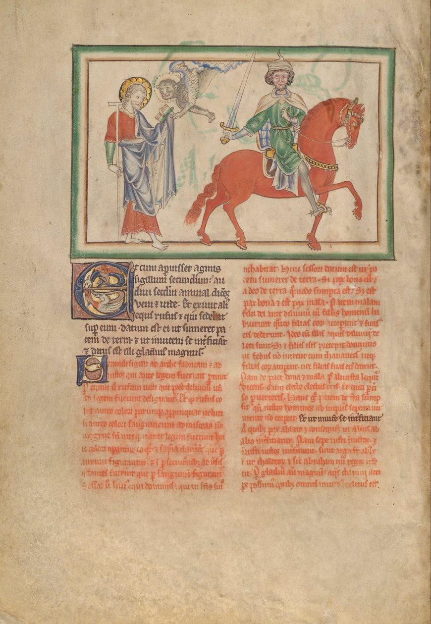 The Opening of the Second Seal: The Second Horseman; Initial E: Two Animals by Unbekannt Unbekannt
