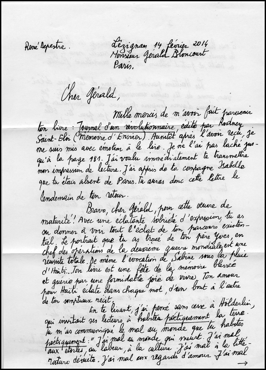Letters from René Depestre About His Book 
