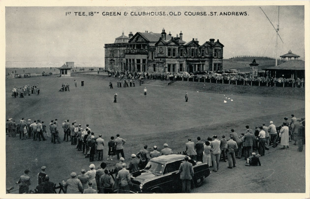 1st Tee, 18th Green & Clubhouse, Old Course, St. Andrews, c. 1955 by Unbekannt