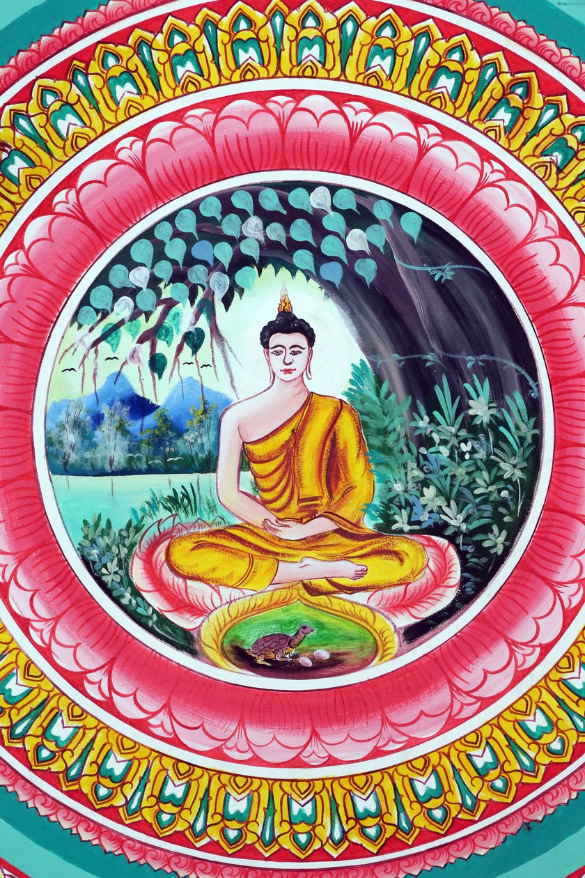 Wat Inpeng Buddhist Temple. Painting Depicting the Life Story of Shakyamuni Buddha. Buddha Sitting in the Meditation Pose, Vientiane, Laos by Unbekannt