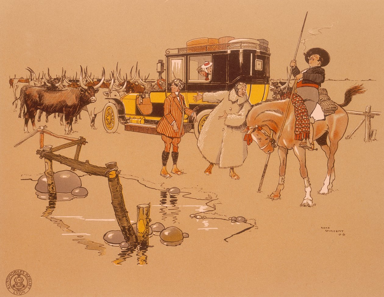 A Berliet Car Stuck in the Middle of Cattle by Unbekannt