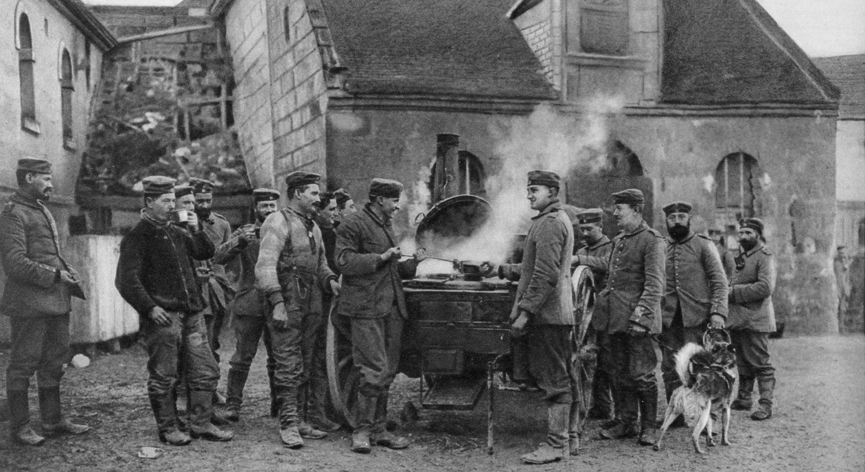 A German Army Field Kitchen in a French Village, World War I by Unbekannt