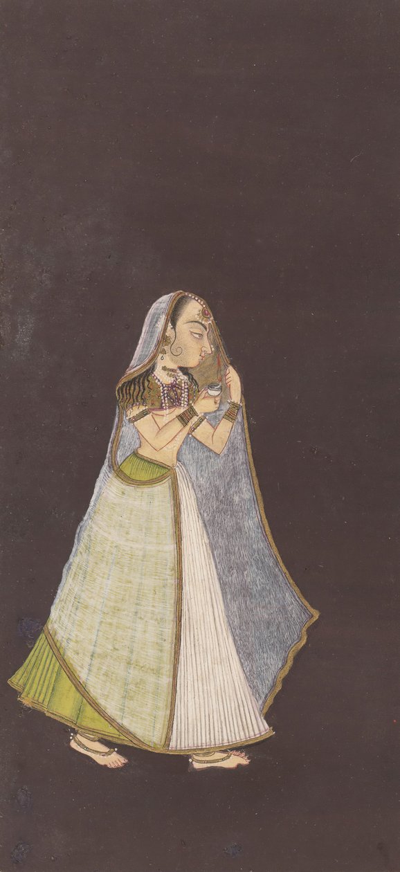 A Lady Walking at Night Holding an Oil Lamp by Unbekannt