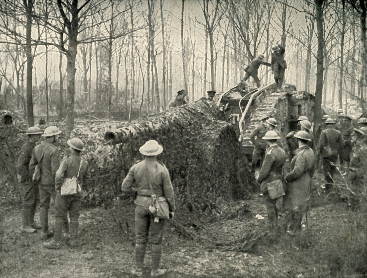 A Landship Bringing in Under Camouflage a 5.9 German Naval Gun, 1919 by Unbekannt
