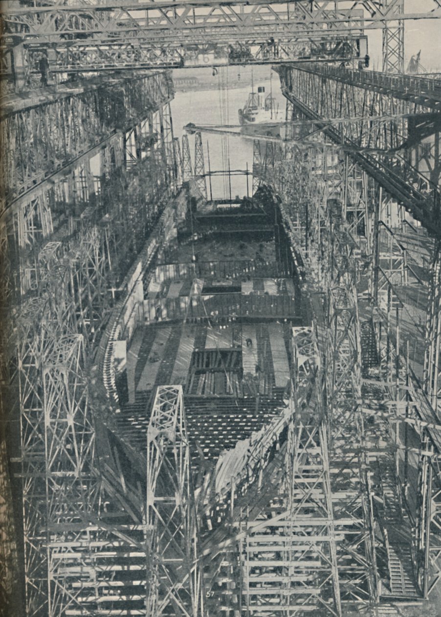 A Nest of Steel. Cunard White Star Liner Georgic in Construction by Unbekannt