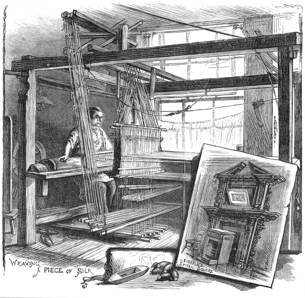 A Spitalfields Silk Weaver at His Hand Loom, 1884 by Unbekannt