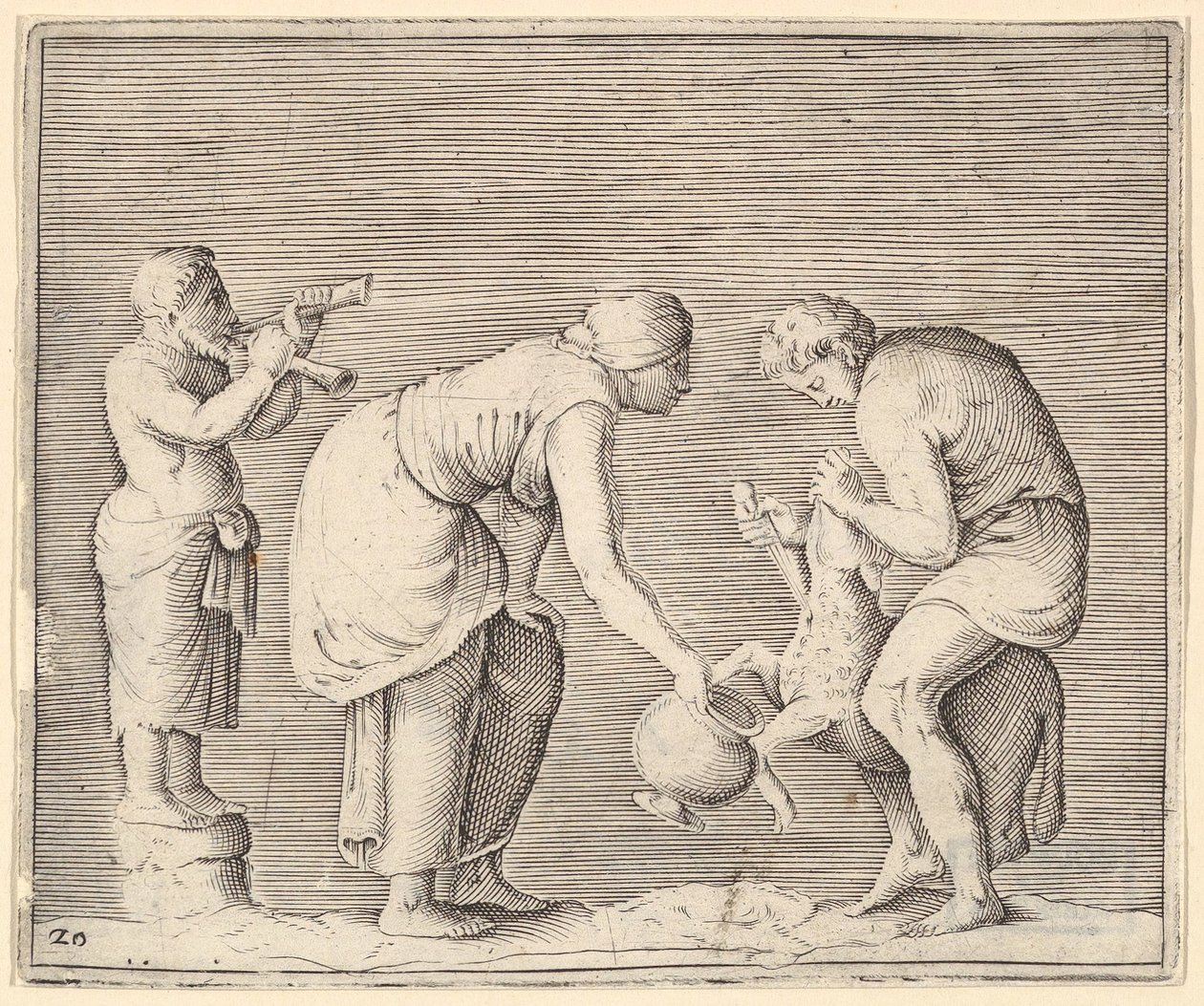 A Woman Collecting Blood from a Sheep by Unbekannt