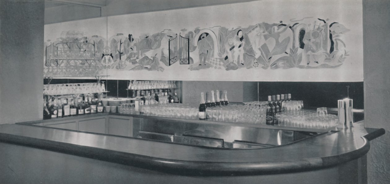 A Cocktail Bar Mural in Carved and Enamelled Linoleum in the Berkeley Hotel, Montreal by Unbekannt