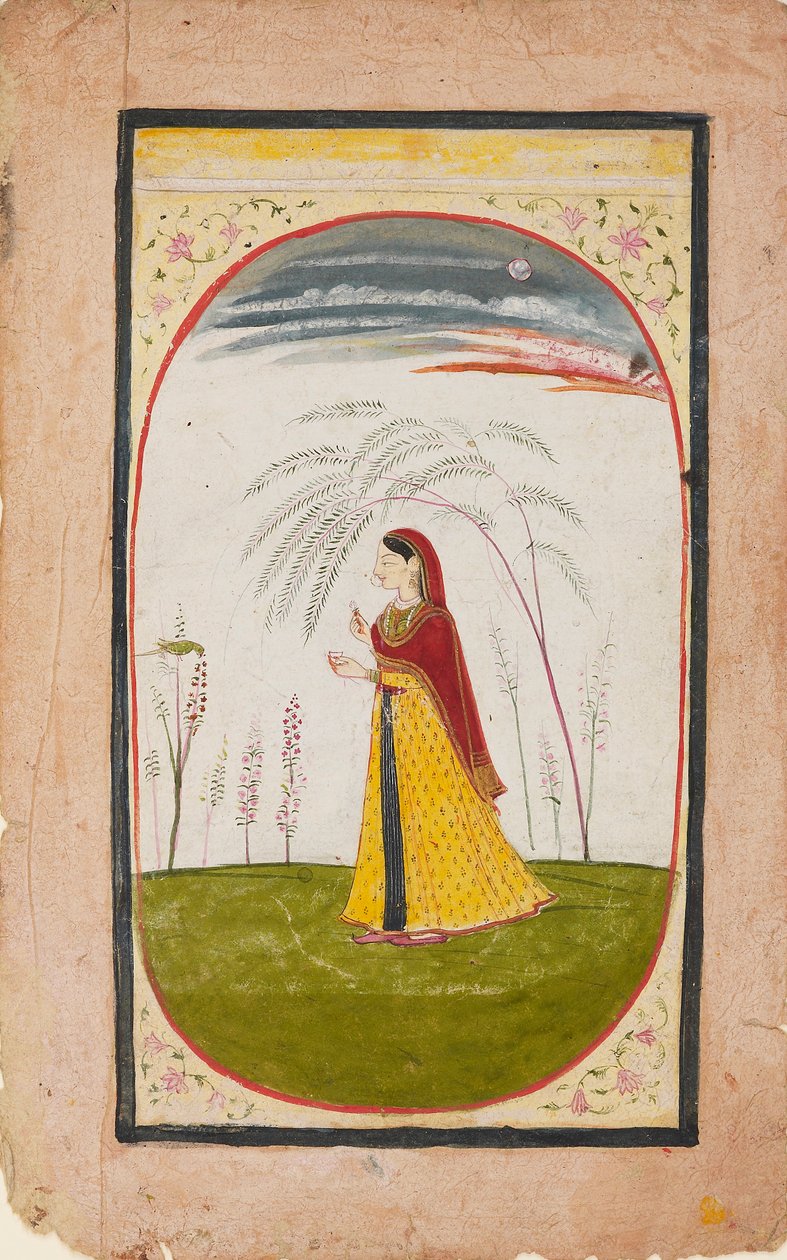 A Lady in a Sparse Landscape, Holding a Flower and Cup by Unbekannt