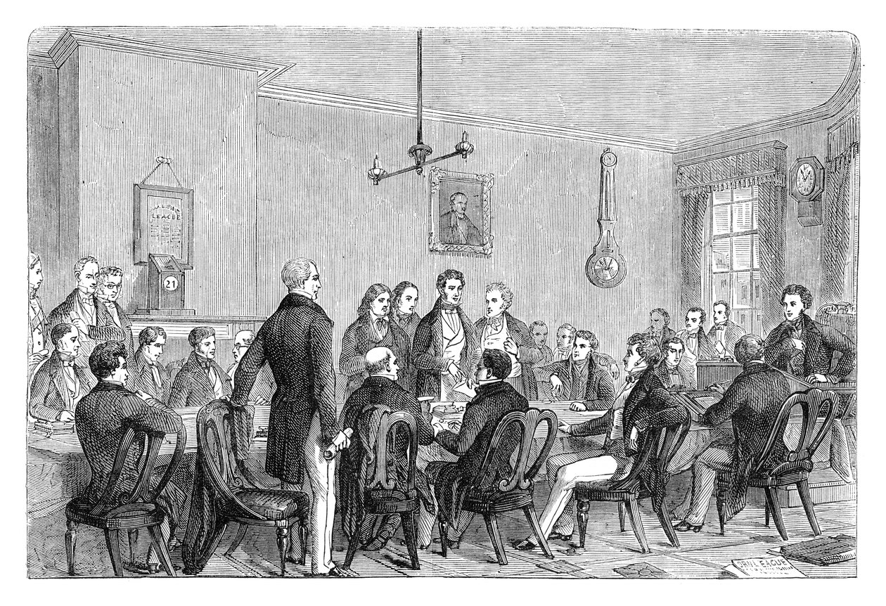 A Meeting of the Anti-Corn Law League in Newalls Building, Manchester, 1838 by Unbekannt