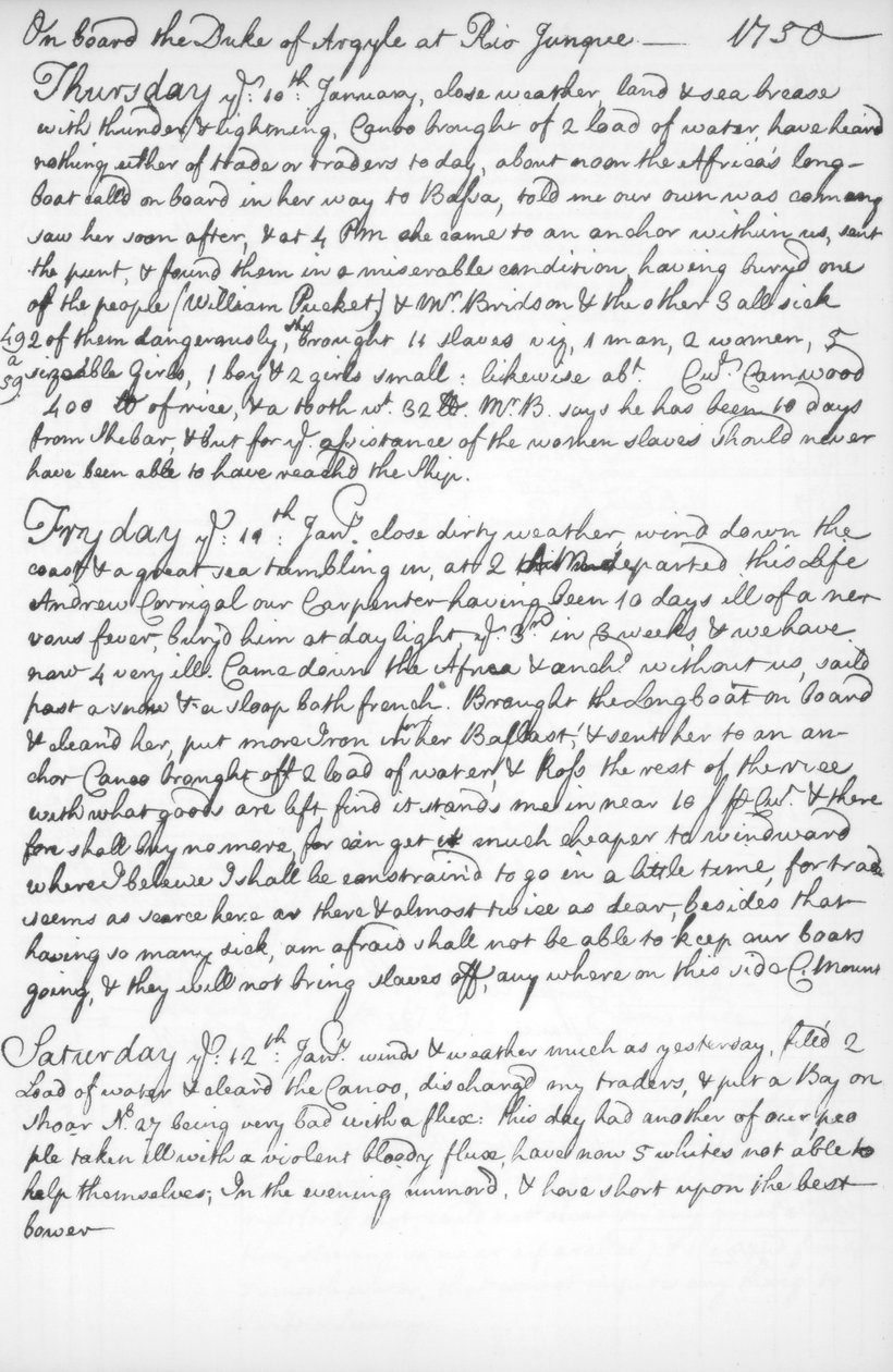 A Page from the Journal of John Newton, 1750-1754 by Unbekannt
