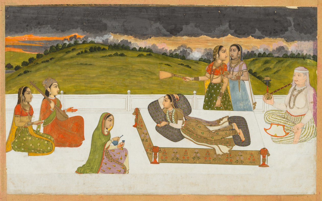 A Princess Reclining on a Terrace with Attendants by Unbekannt