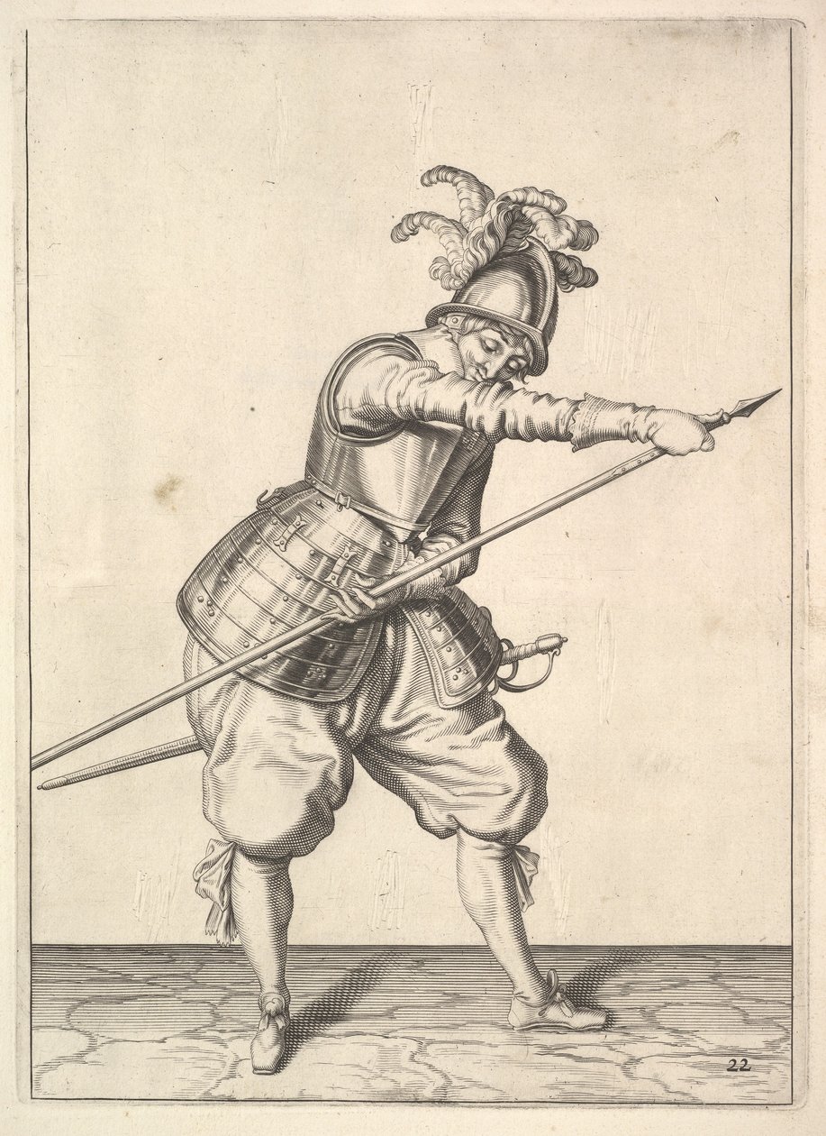 A Soldier Sliding His Right Hand Along the Training-Pike from the Lansquenets Series, Plate 2 by Unbekannt