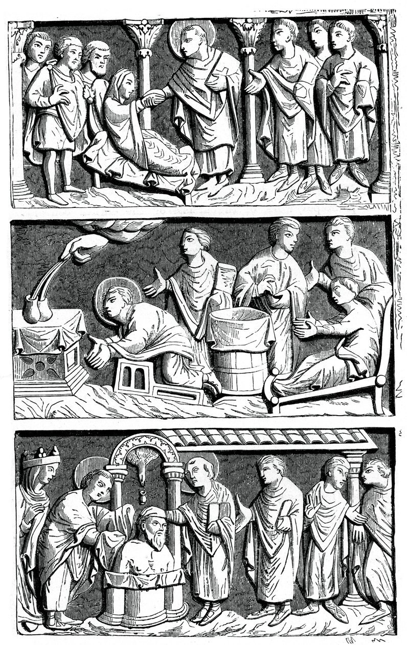 A Triptych of the Healing Work of St Remy, Bishop of Reims by Unbekannt