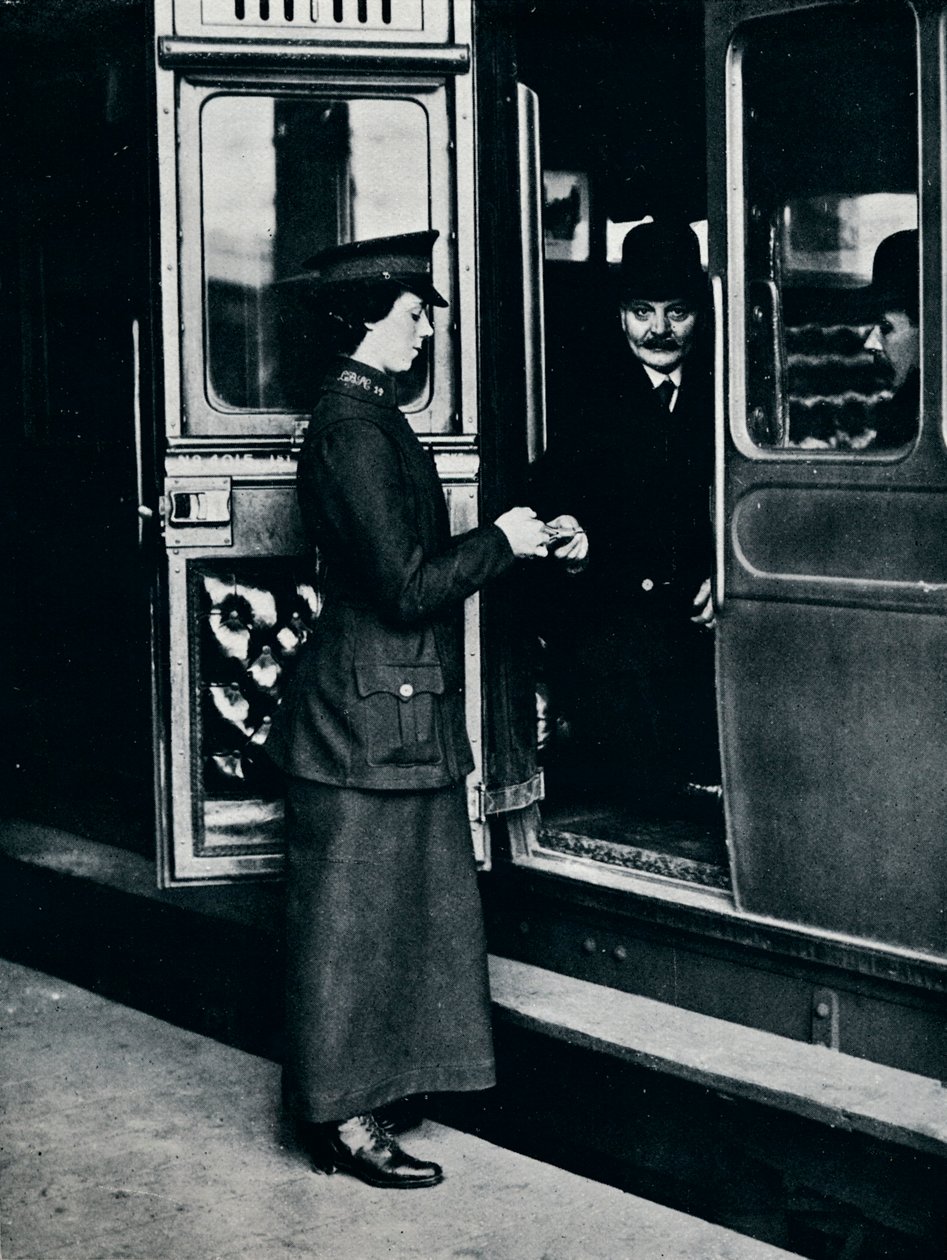 A woman ticket inspector at work by Unbekannt