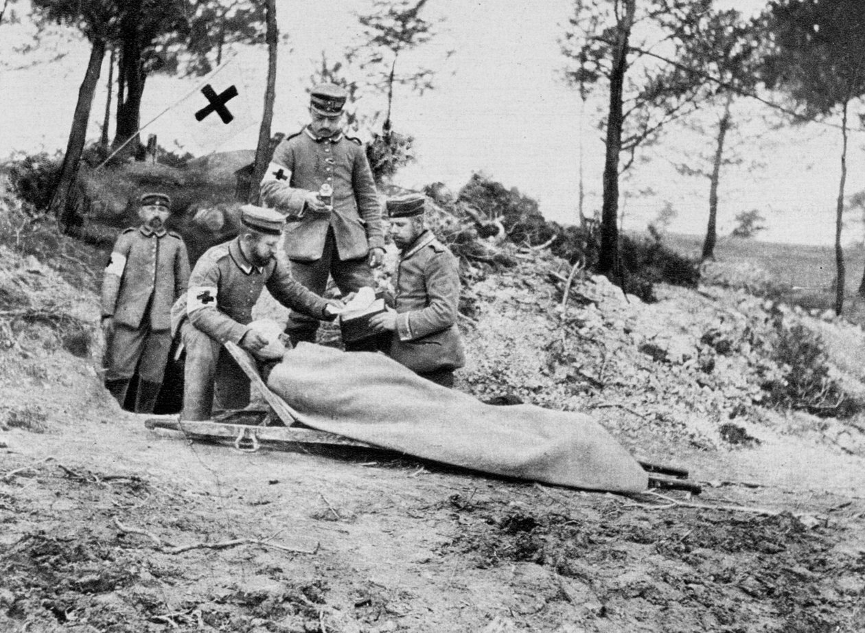 A Wounded German Soldier at a Dressing Station, World War I, 1915 by Unbekannt