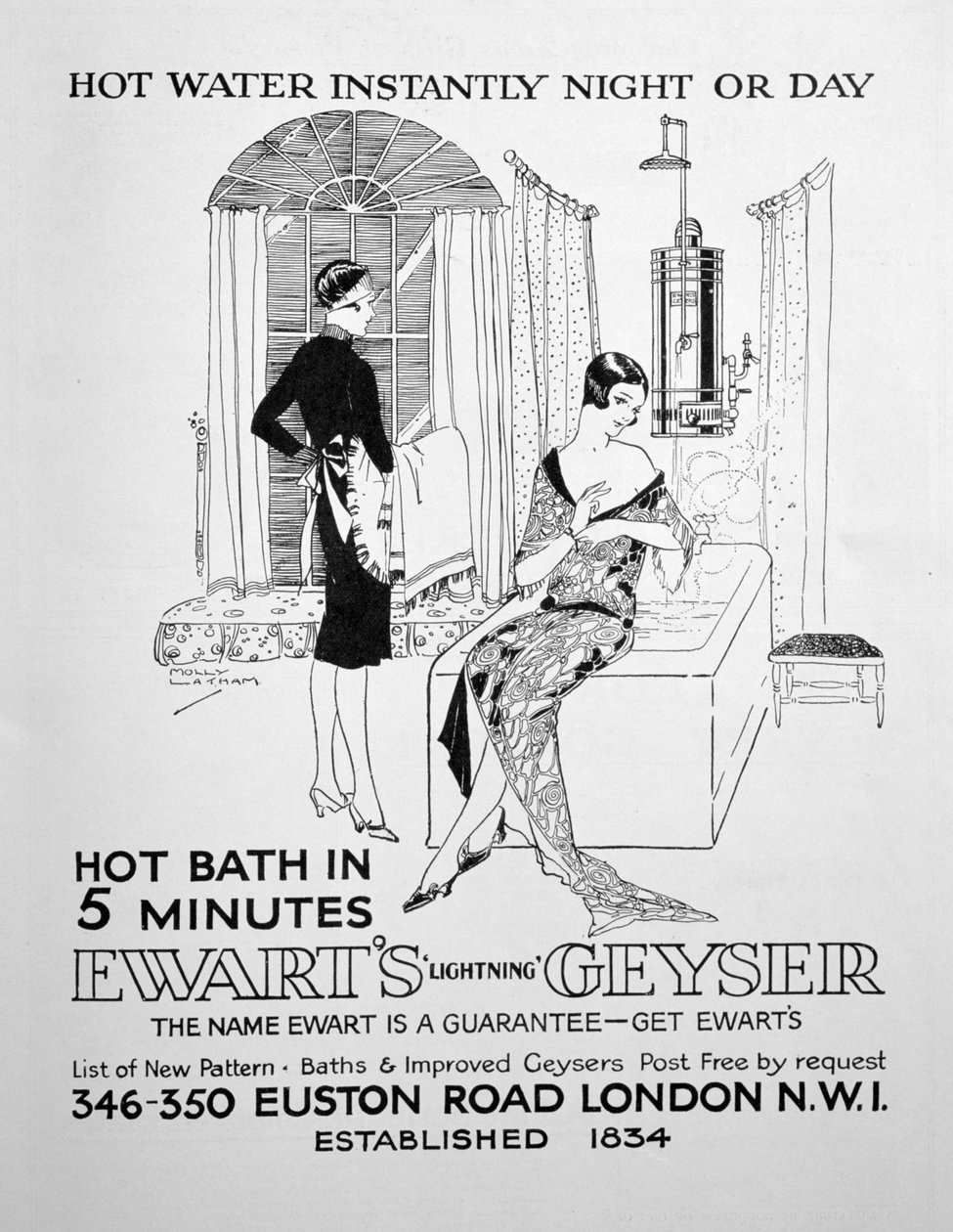 Advert for Ewarts Geyser for hot water, 1928 by Unbekannt