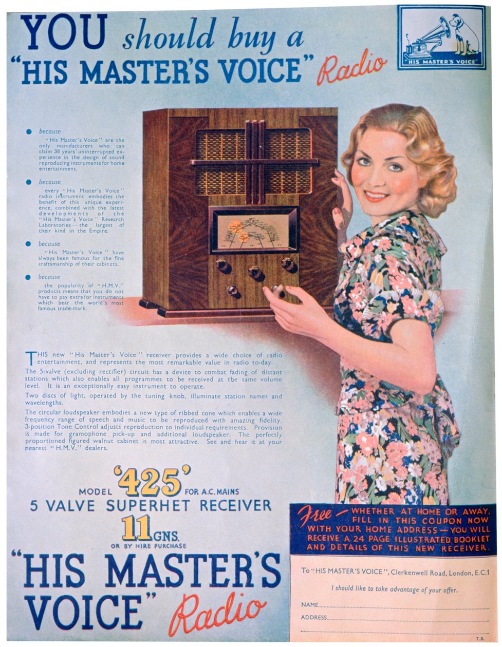 Advert for His Masters Voice radios, 1936 by Unbekannt