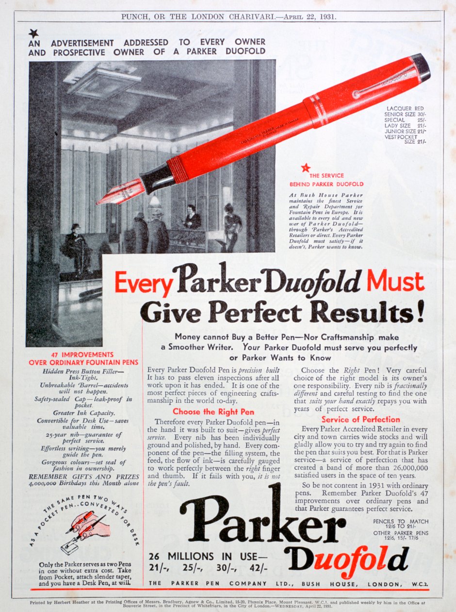 Advert for Parker pens, 1931 by Unbekannt