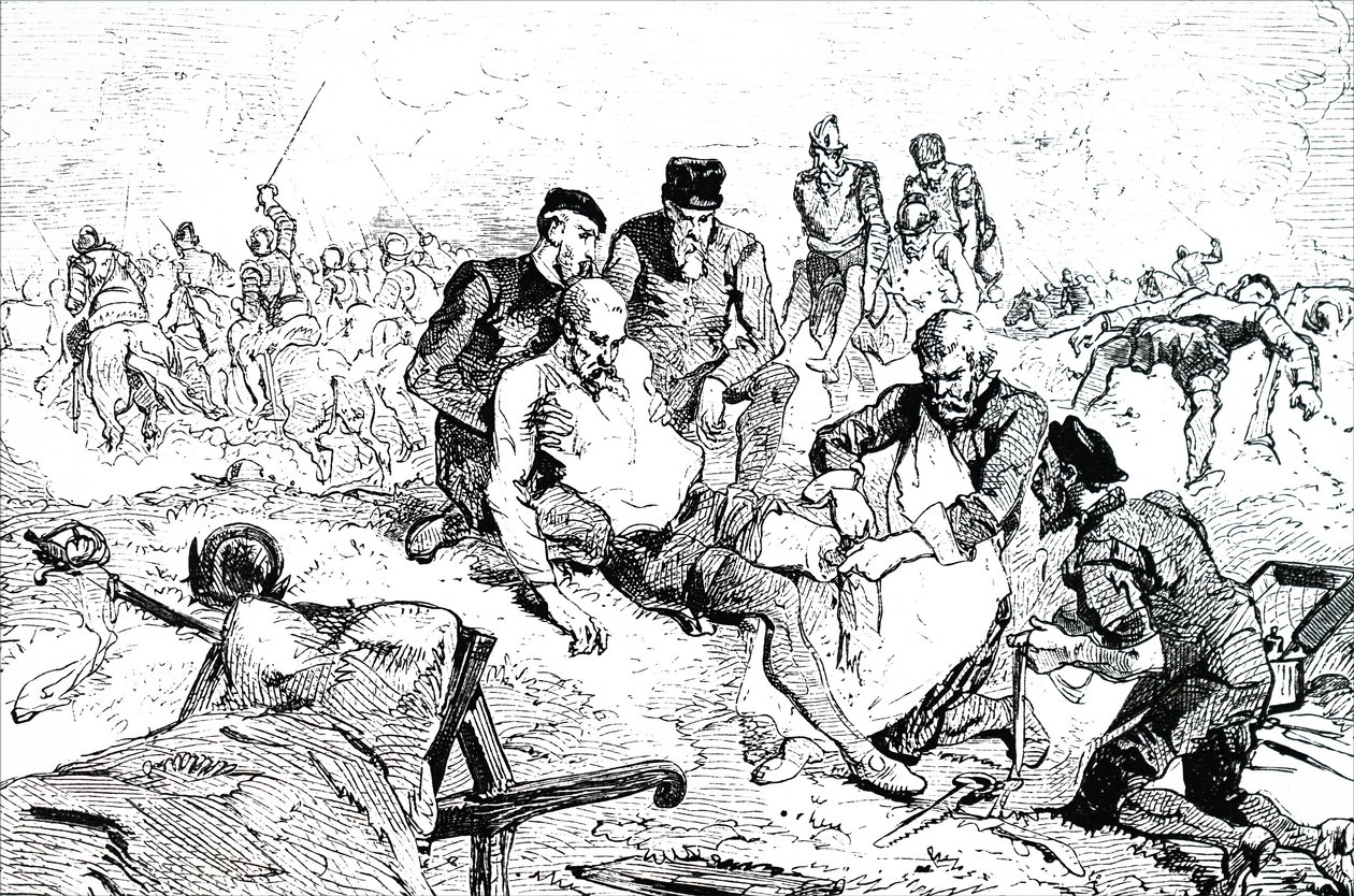 Ambroise Pare tying off arteries after amputation by Unbekannt