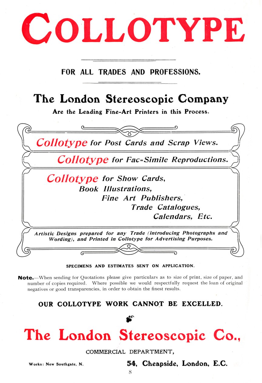 An advert for the Collotype process offered by The London Stereoscopic Company, 1903 by Unbekannt