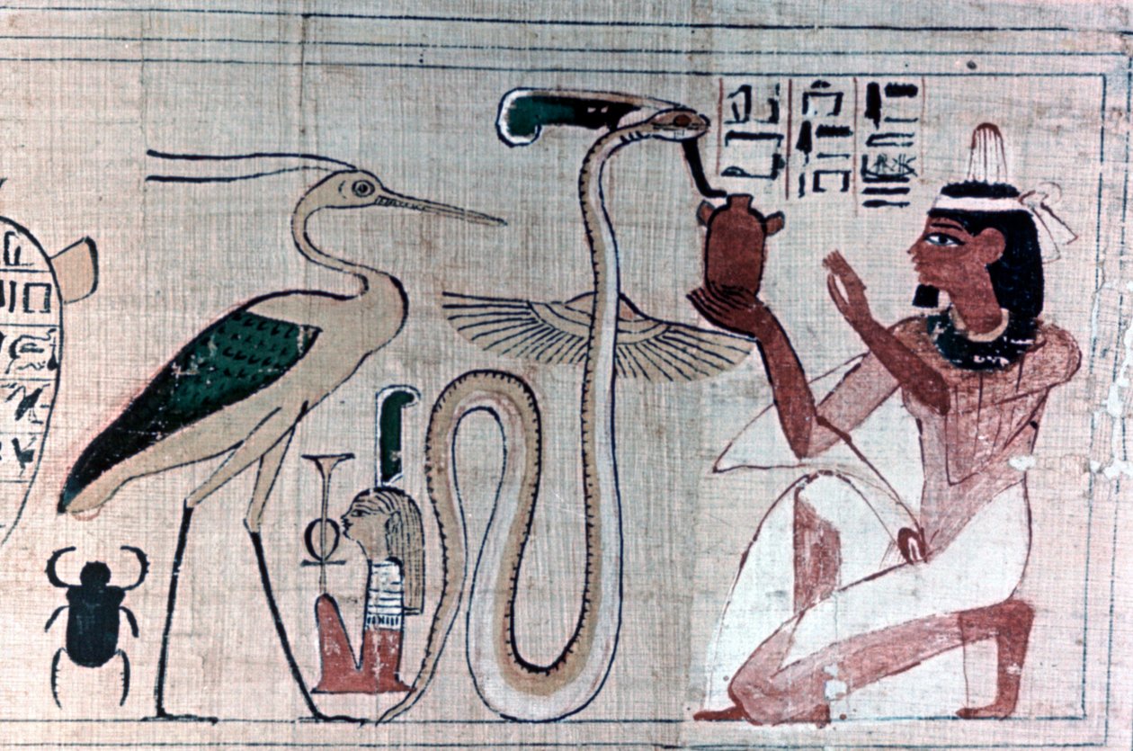 Ancient Egyptian Papyrus of Death Kneeling Before a Snake by Unbekannt