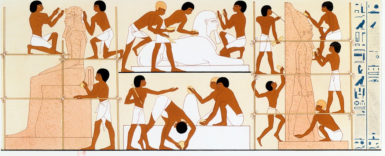 Ancient Egyptian Sculptors Working on Statues by Unbekannt
