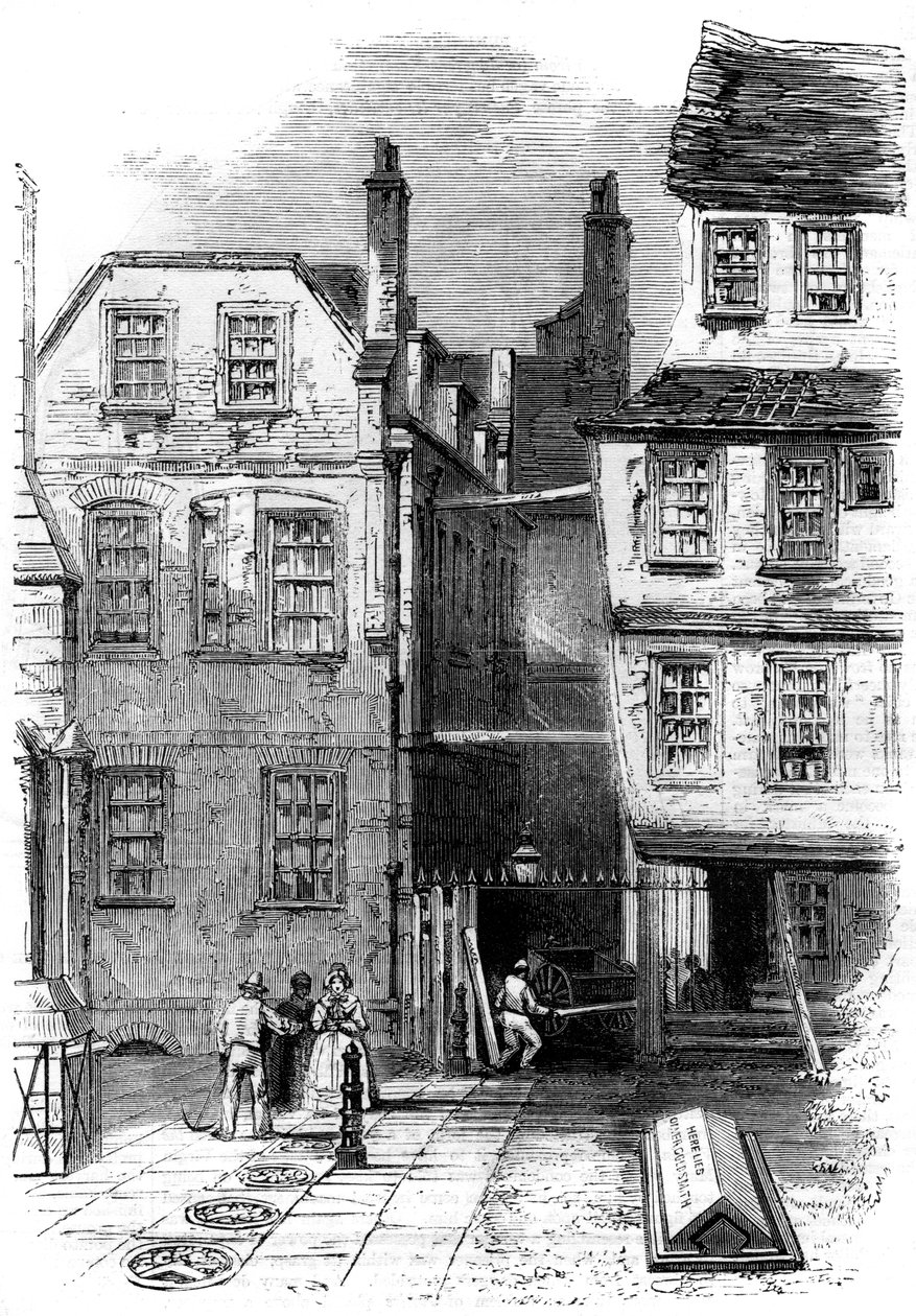 Ancient Houses in the Temple and the Grave of Oliver Goldsmith, London (1860) by Unbekannt